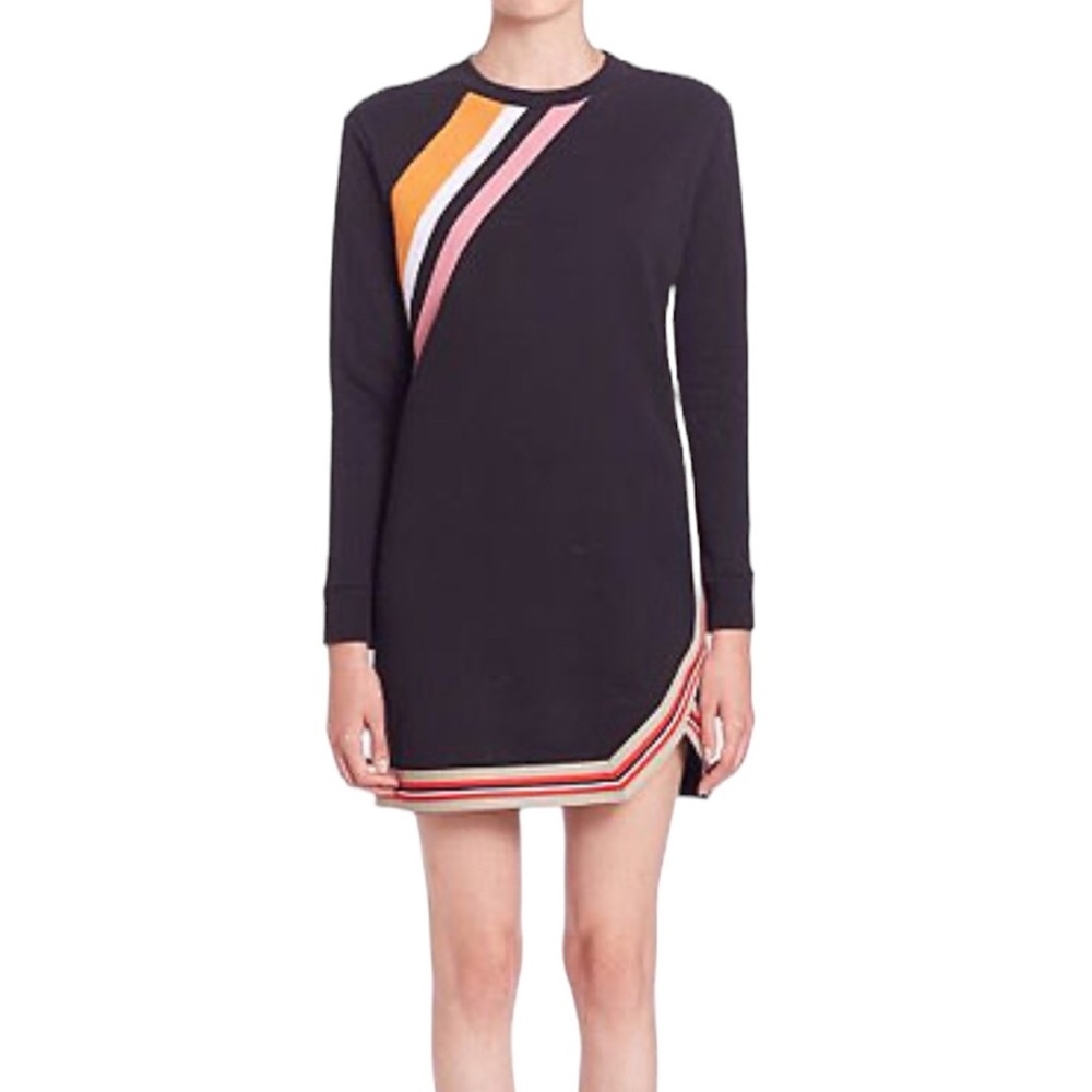 MSGM Milano Navy Blue Ribbon Stripe Long Sleeve Sweatshirt Dress size XS